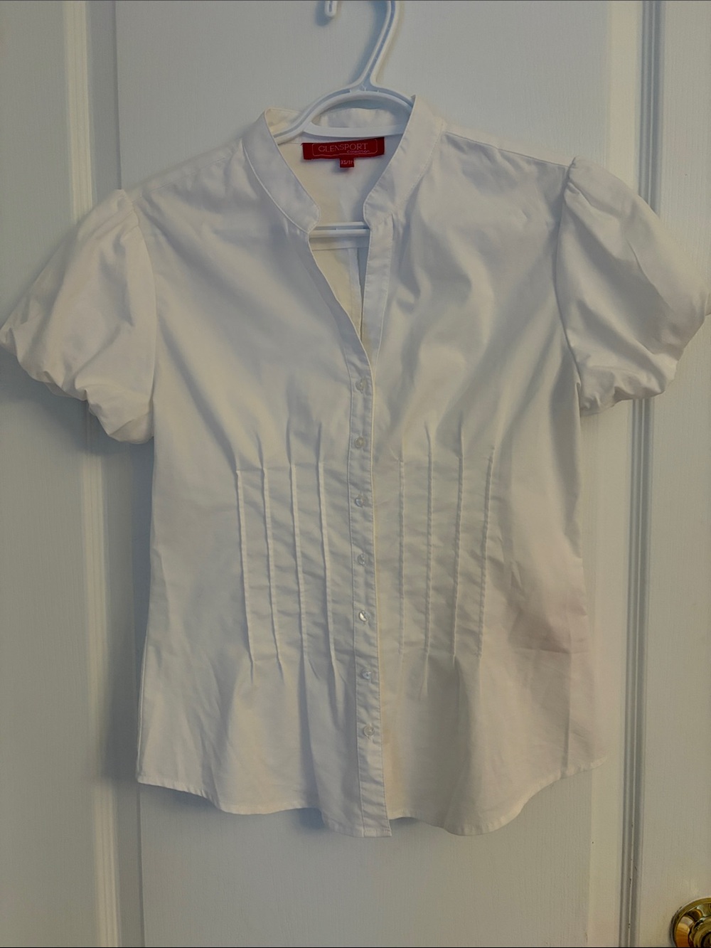 Glensport Collection White Pintuck Blouse with Mandarin Collar
